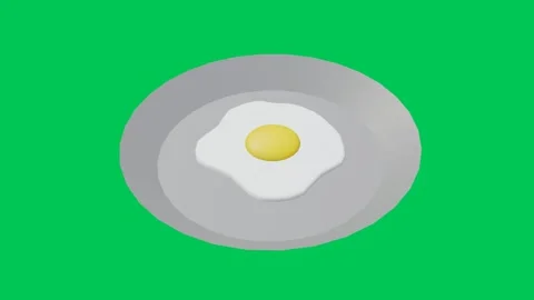 Rotating 3D Fried Egg on White Plate on Green Screen Stock Footage 309809820