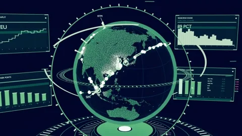 Rotating 3D globe on hologram base in dark studio timeline advancing showing Stock Footage 341865017