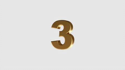 Rotating 3D Gold Number 3 Animation on transparent Background. Stock Footage 321536200