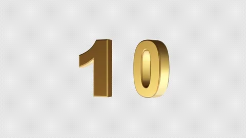 Rotating 3D Golden Number 10 Animation on transparent Background. Stock Footage 321543321