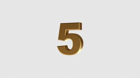 Rotating 3D Golden Number 5 Animation on transparent Background. Video stock 321537826