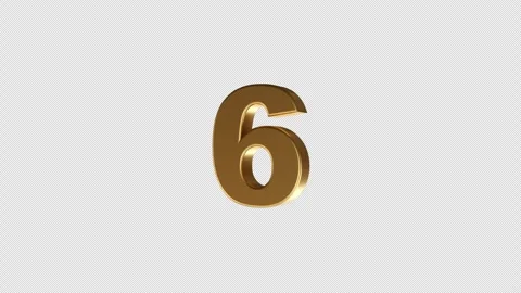 Rotating 3D Golden Number 6 Animation on transparent Background Stock Footage 321541347