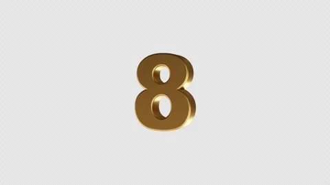 Rotating 3D Golden Number 8 Animation on transparent Background Video stock 321543046