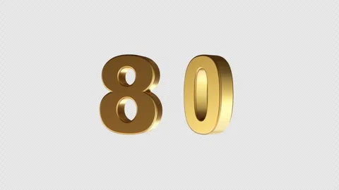 Rotating 3D Golden Number 80 Animation on transparent Background Stock Footage 322019824
