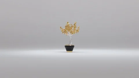 Rotating 3D Golden Tree Against White Gradient Background Stock Footage 112805270