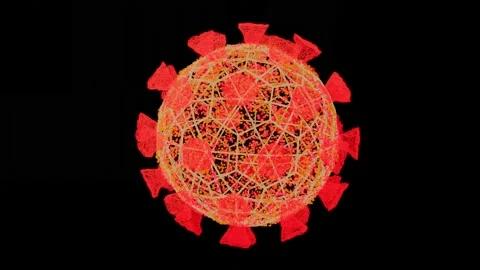 Rotating 3D model of the coronavirus wireframe on a black background. the concep Video stock 158441384