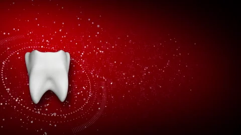 Rotating 3d model of a tooth on an abstract medical dental red background Stock Footage 247956723