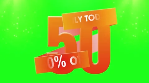 Rotating 3D Number Fifty Floating Against A Bright Green Background With A Stock Footage 338424402
