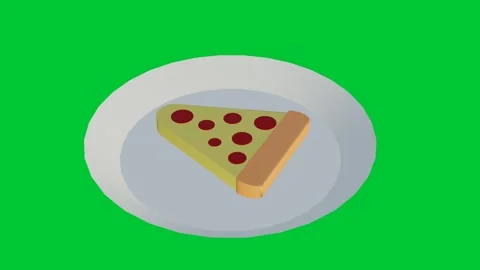 Rotating 3D Pizza Slice on White Plate on Green Screen Stock Footage 309809619