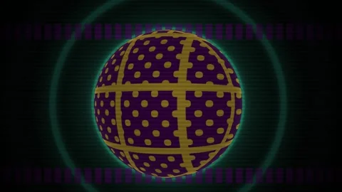 Rotating 3d Purple Sphere with Gold Dots and Grid Lines on Dark Abstract Ba.. Stock Footage 343764048