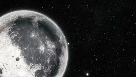 Rotating 3d Realistic Moon Planet On Space Galaxy, Moon Against Starry Nigh.. Video stock 315003253