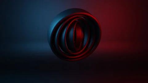 Rotating 3D rings animation with blue and red light Stock Footage 191940557