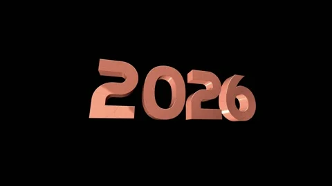Rotating 3D rose gold text of year 2026 on black background 4K Stock Footage 336957443
