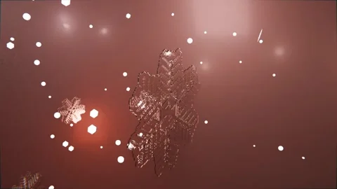 Rotating 3D snowflake centering on warm red haze after flare causing motion with Stock Footage 339194211