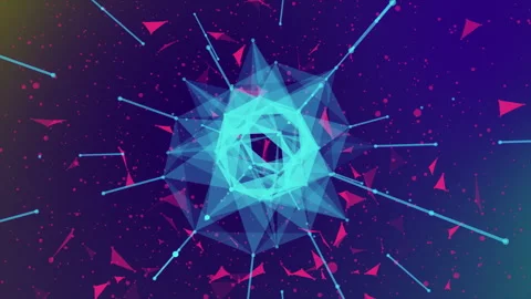 Rotating 3D tech particle background with geometric core and gradient Stock Footage 320646460