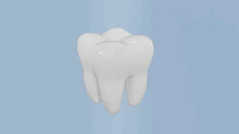 A rotating 3D tooth against a light blue backdrop symbolizes dental wellness, 動画素材 328697811