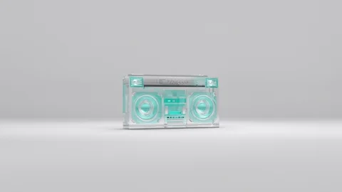 Rotating 3D Transparent Plastic Boombox Against White Gradient Background Stock Footage 112805368