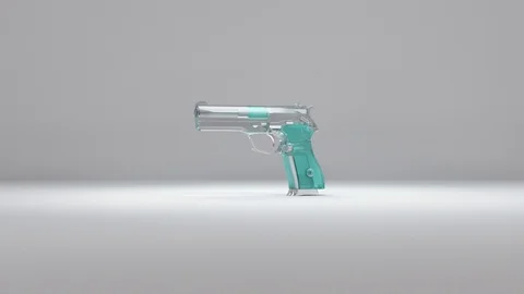 Rotating 3D Transparent Plastic Gun Model Against White Gradient Background Stock Footage 112805376