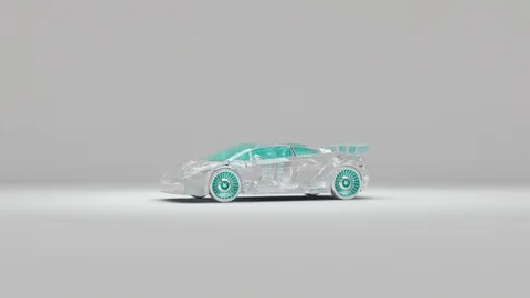 Rotating 3D Transparent Plastic Lamborghini Against White Gradient Background Stock Footage 112805413