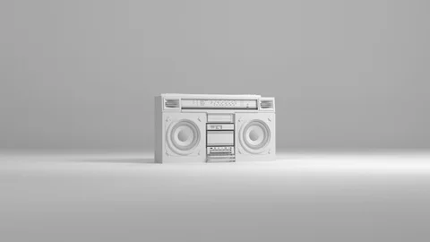 Rotating 3D White Boombox Against White Gradient Background Stock Footage 112805448