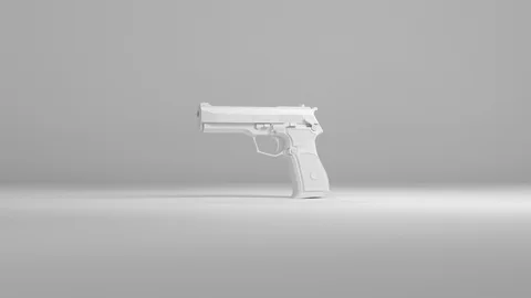 Rotating 3D White Gun Model Against White Gradient Background Stock Footage 112805487