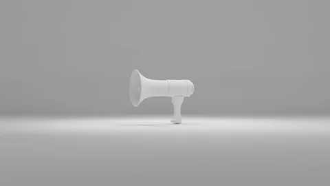 Rotating 3D White Megaphone Against White Gradient Background Stock Footage 112805548