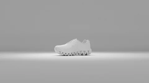 Rotating 3D White Running Shoe Against White Gradient Background Stock Footage 112805549