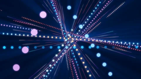 Rotating abstract form and flashing particles on blue background, loop Stock Footage 132291766