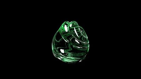 Rotating abstract glass shape isolated on black background with green tint Stock Footage 327572851