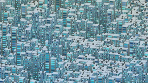 Rotating abstract isometric cityscape animation, loopable dense urban Stock Footage 337959762