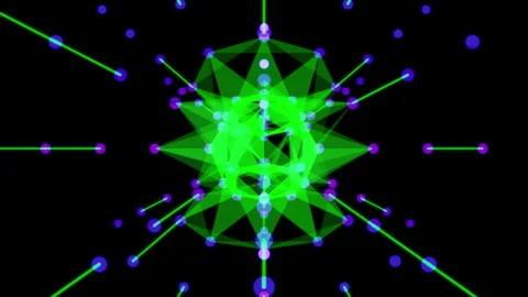 Rotating abstract plexus with green lines and purple dots 스톡 동영상 320083522