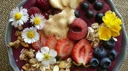 Rotating Acai Berry Bowl With Fruits, Close Up Stock Footage