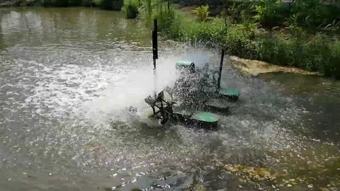 Rotating Aerator in the Pond Stock Footage 84837951