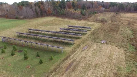Rotating Aerial Shot of a Solar Panel Array Video stock 97959425