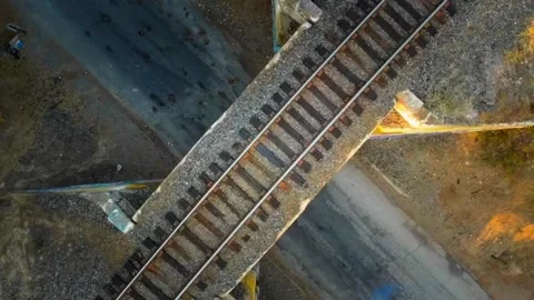 Rotating Aerial Top-Down Shot of Railroad Tracks – Spokane, Washington Stock Footage 322216131