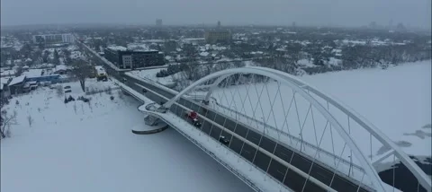 Rotating Aerial View Of Lowry Ave From Lowry Bridge In Minneapolis In Winter Stock Footage 230562294