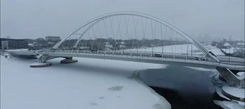 Rotating Aerial View Of Lowry Bridge In NE Minneapolis Minnesota In Winter Stock Footage 230561969