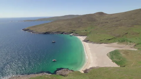 Rotating aerial view from the north side of Mingulay Bay, Outer Hebrides Stock Footage 233068691