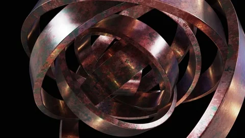 Rotating aged corroded copper or bronze rings looping 3D animation with alpha Stock Footage 163282827