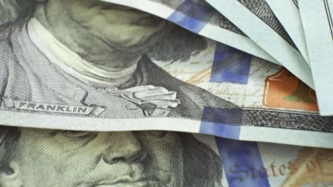 Rotating American 100 dollars close-up. Stock Footage 270786940