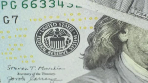 Rotating American 100 dollars close-up. Stock Footage 272350728