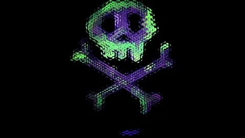 Rotating and flashing skull and bones at glowing fluo Stock Footage 104849520