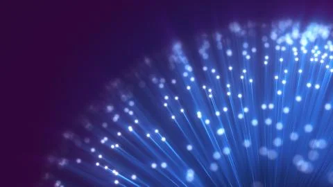 Rotating and luminous spherical model with fiber optic data cable. 3d illustr Stock Photos