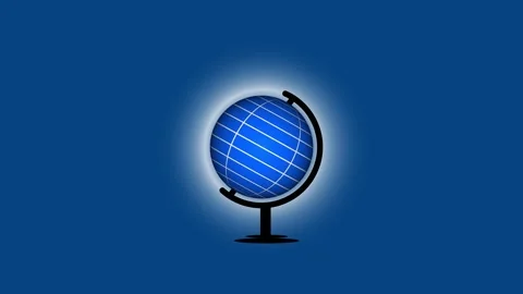 Rotating animated blue globe with grid lines on stand against dark blue bac.. Stock Footage 339751587