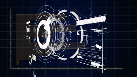 Rotating animation elements with futuristic digital interface and data Video stock 304088254