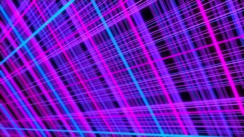 Rotating animation in retro neon grid space. 3d oldschool geometric shapes loop Stock Footage 156601330
