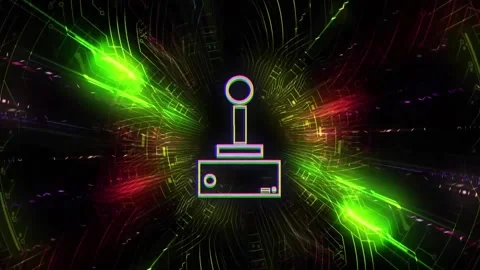 A rotating animation of yellow, green, and red rays with a glowing pattern on a Stock Footage 328712049