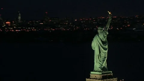 Rotating around statue of liberty and nyc landscape Stock Footage