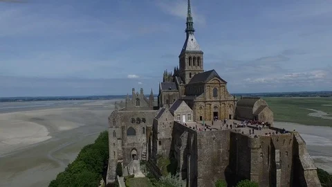Rotating around unique Mont Saint Michel, France 4K Stock Footage 76962353