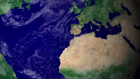 Rotating around as zooming into Spain, clouds are cleared out. Stock Footage 142549356